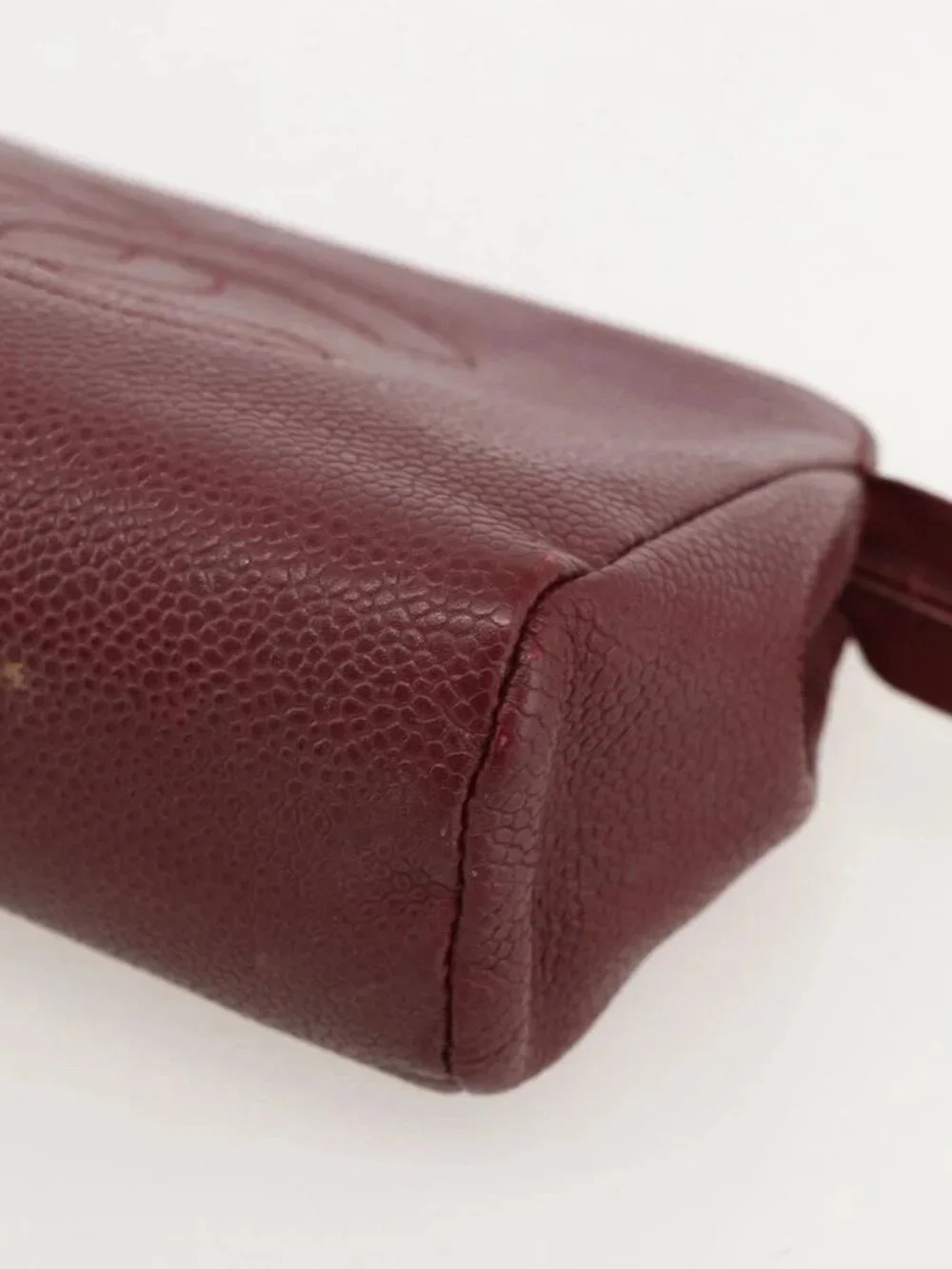 CHANEL Pouch Grained Calf Skin Bordeaux Gold CC Auth yk20274